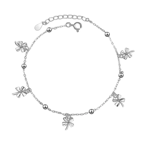 Tobillera con Esferas y Tréboles Colgantes — Silverglam Tobillera con Esferas y Tréboles Colgantes — Silverglam