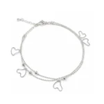 Tobillera doble cadena corazones colgantes — silverglam Tobillera doble cadena corazones colgantes — silverglam