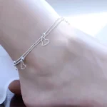 Tobillera doble cadena ovalos corazones colgantes pie Tobillera doble cadena ovalos corazones colgantes pie