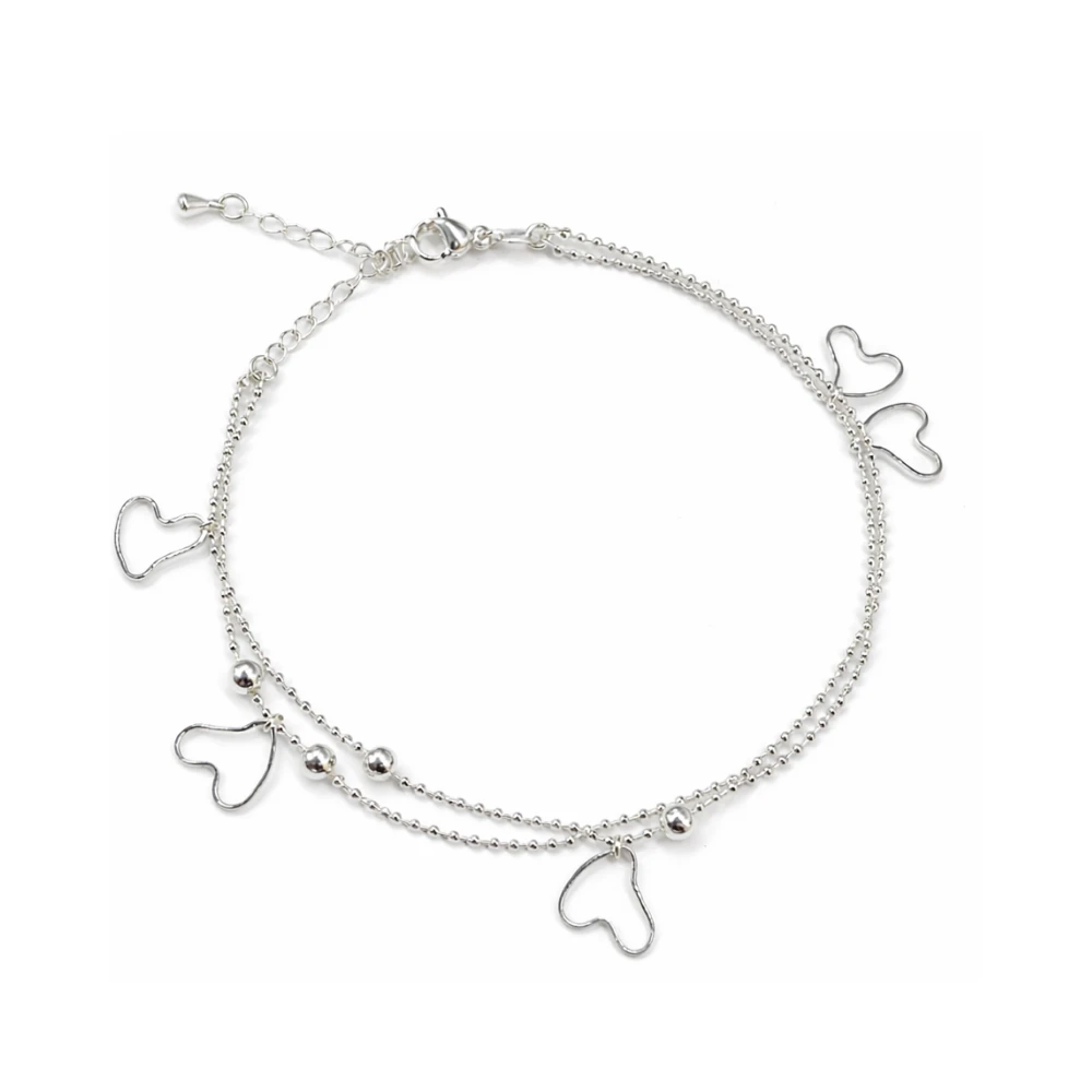 Tobillera doble cadena corazones colgantes — silverglam Tobillera doble cadena corazones colgantes — silverglam