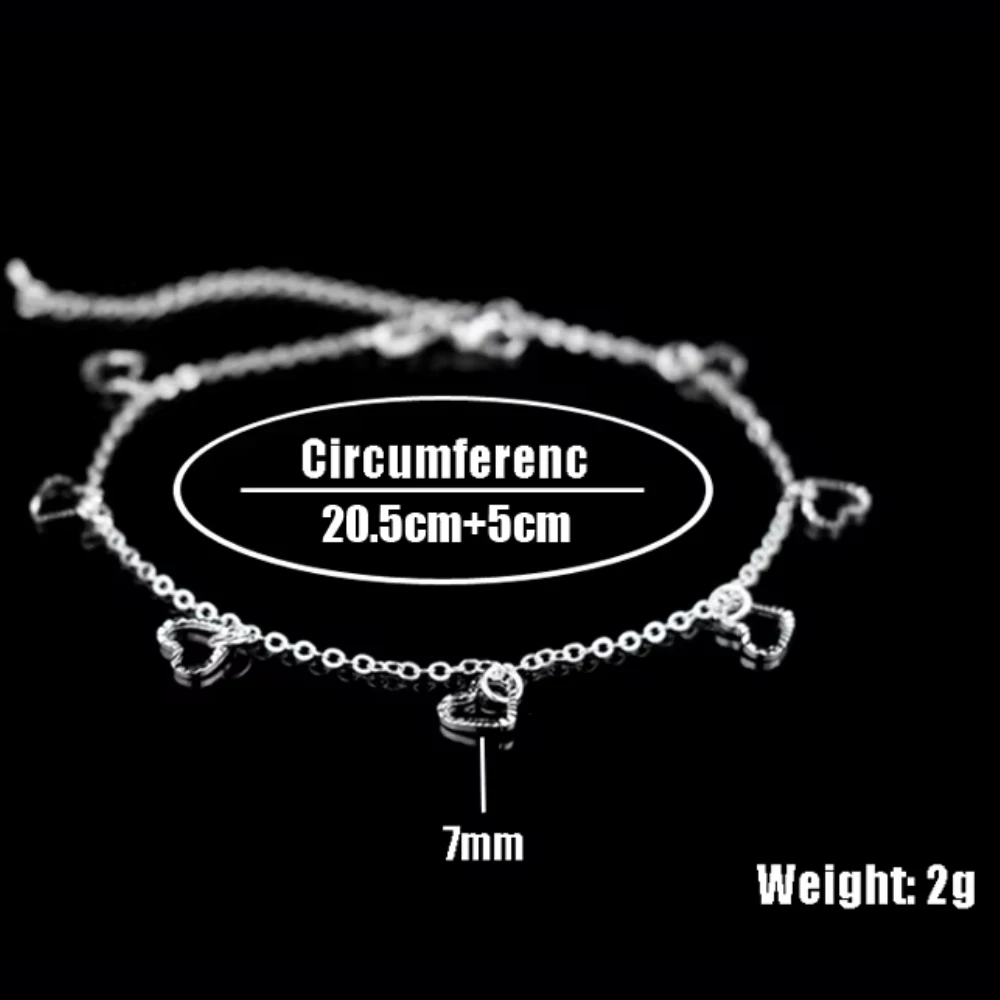 Tobillera plata corazones colgantes medidas Tobillera plata corazones colgantes medidas