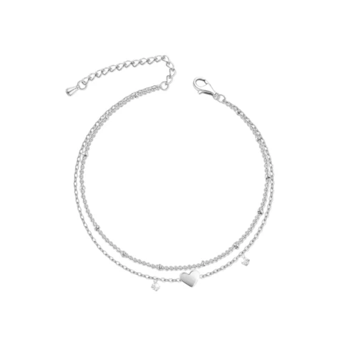 Tobillera Corazón y Circonitas Doble Cadena — Silverglam Tobillera Corazón y Circonitas Doble Cadena — Silverglam