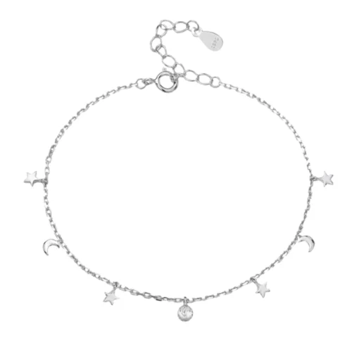 Tobillera con Estrellas y Lunas Colgantes — Silverglam Tobillera con Estrellas y Lunas Colgantes — Silverglam