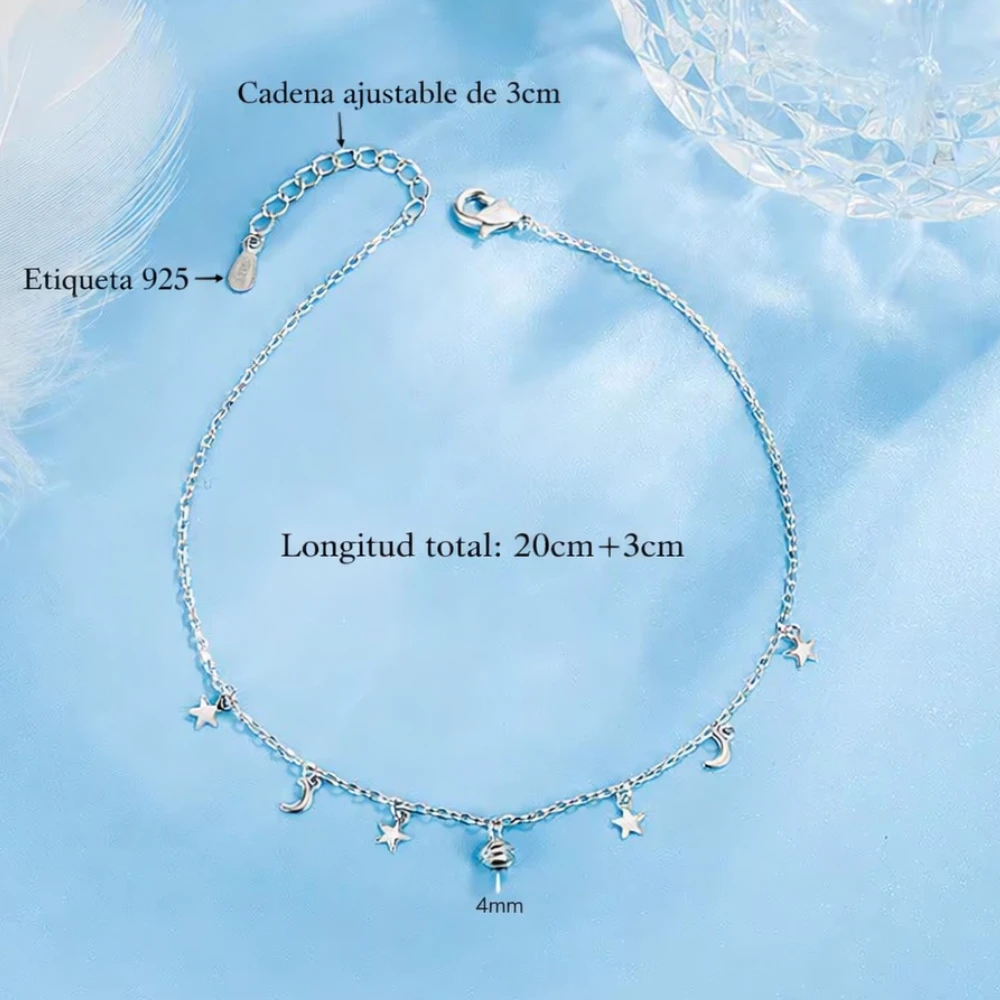 Tobilleras cadena con colgantes estrellas y lunas caracteristicas Tobilleras cadena con colgantes estrellas y lunas caracteristicas