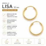 Aros argolla lisa 12 mm baño de oro 18k caracteristicas Aros argolla lisa 12 mm baño de oro 18k caracteristicas