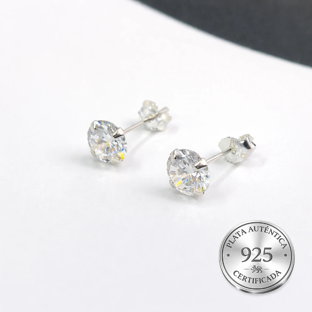 Aros plata 925 circón 6 mm real Aros punto de luz plata 925 circón 6 mm
