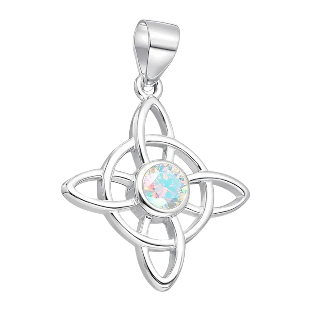 Colgante nudo de brujas circón tornasol plata 925 derecha Colgante nudo de brujas circón tornasol plata 925 derecha