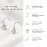 Par piercing estrella circón 4 mm plata 925 caracteristicas Par piercing estrella circón 4 mm plata 925 caracteristicas