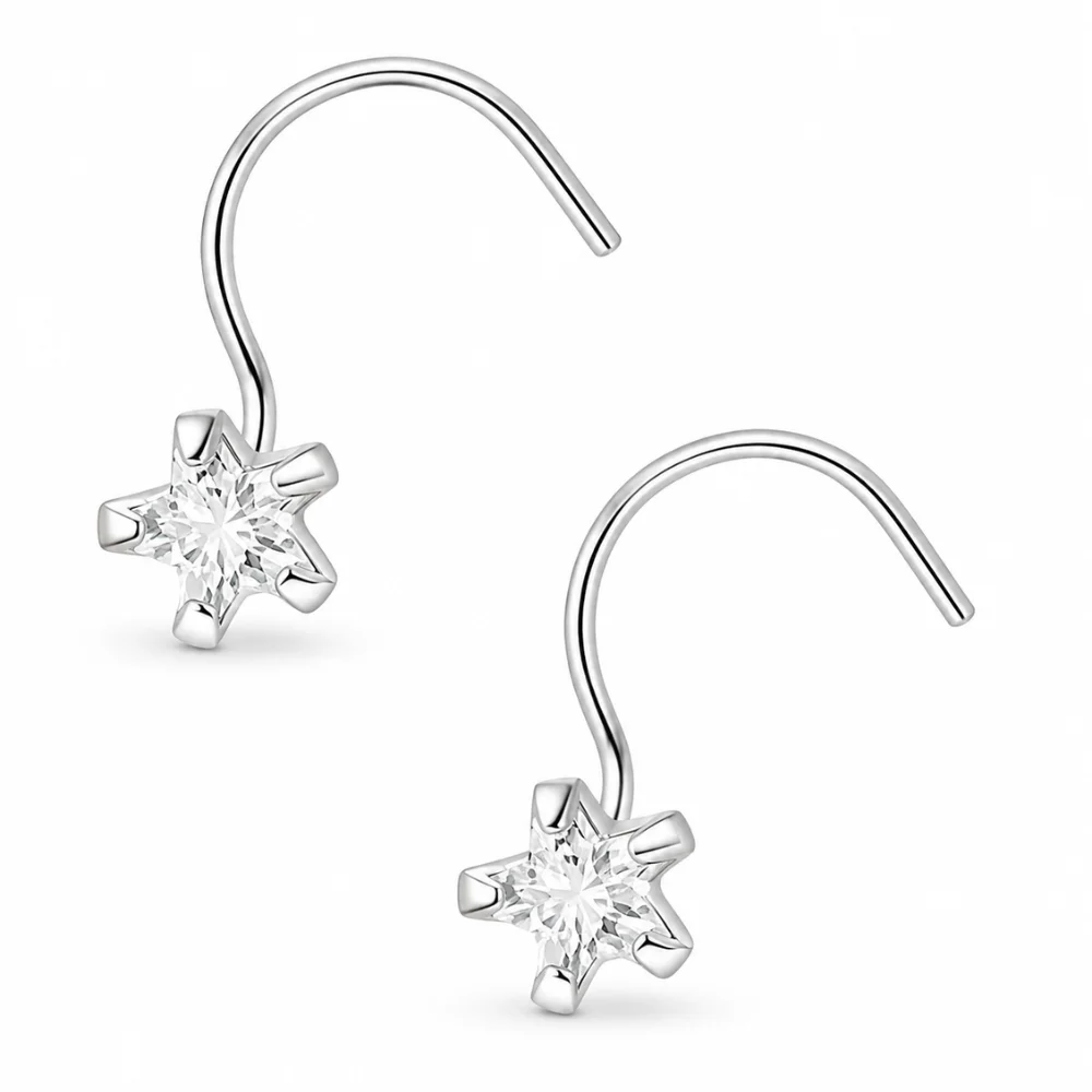 Par piercing estrella circón 4 mm plata 925 frontal Par piercing estrella circón 4 mm plata 925 frontal