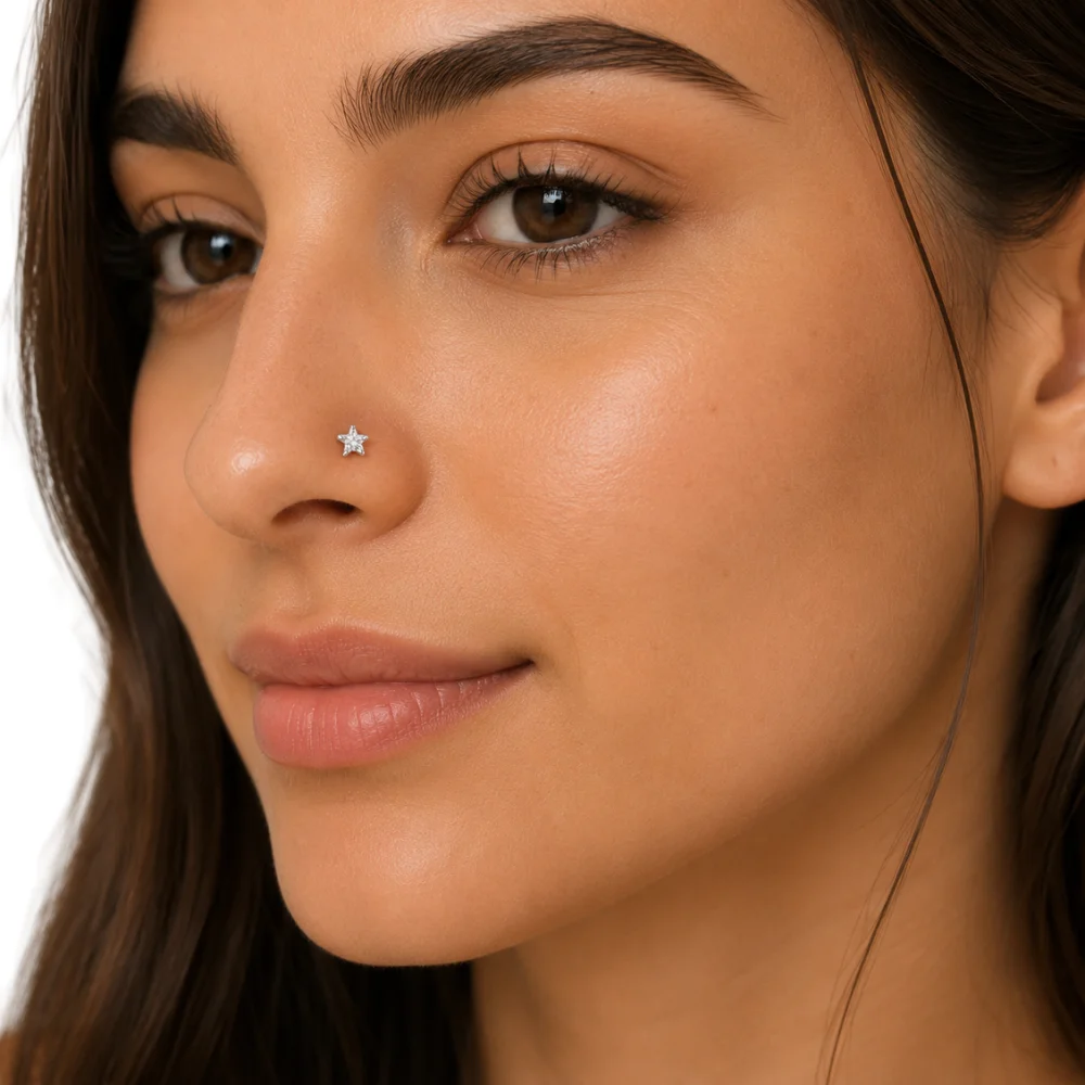 Par piercing estrella circón 4 mm plata 925 modelo Par piercing estrella circón 4 mm plata 925 modelo
