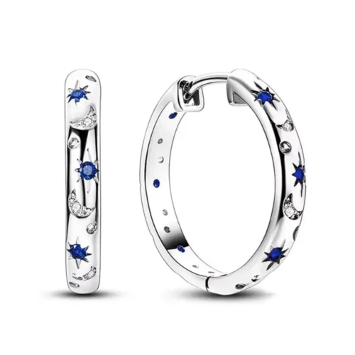 Aros Argolla Huggie Estrellas y Lunas Azules — Silverglam Aros Argolla Huggie Estrellas y Lunas Azules — Silverglam