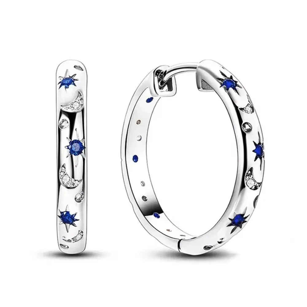 Aros argolla huggie estrellas y lunas azules — silverglam Aros argolla huggie estrellas y lunas azules — silverglam