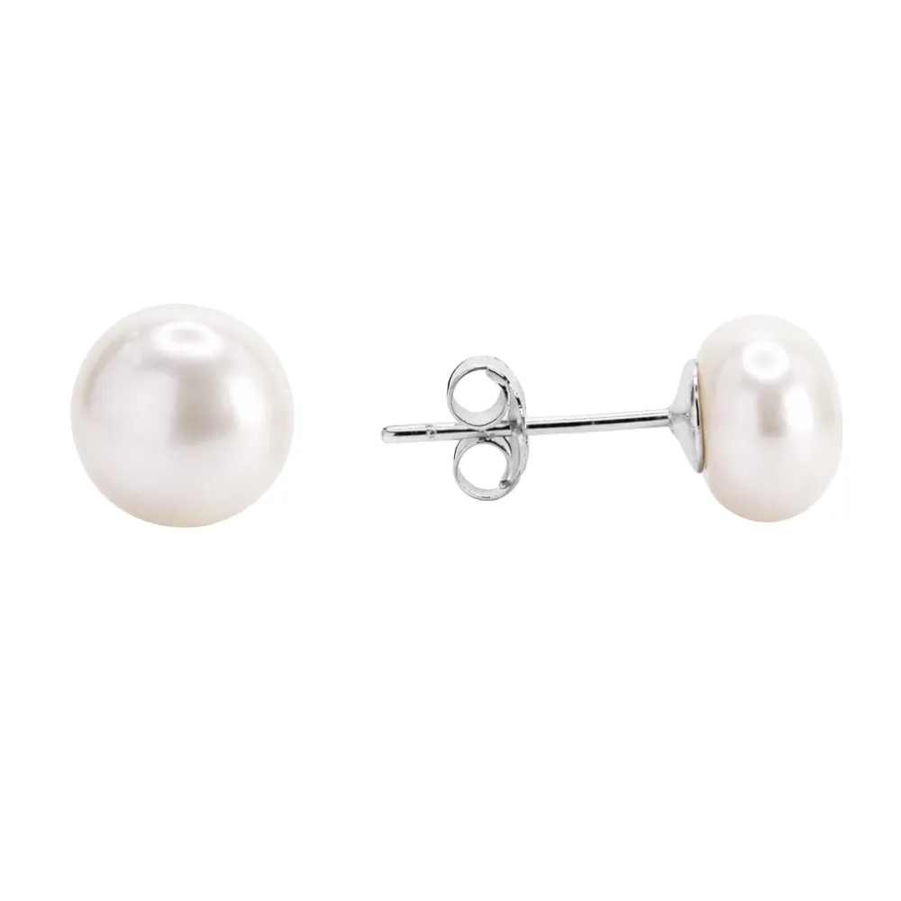 Aros de perla achatada 12 mm plata 925 — silverglam Aros de perla achatada 12 mm plata 925 — silverglam