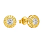 Aros con diseño greca y circón 10 mm baño de oro 18k Aros con diseño greca y circón 10 mm baño de oro 18k