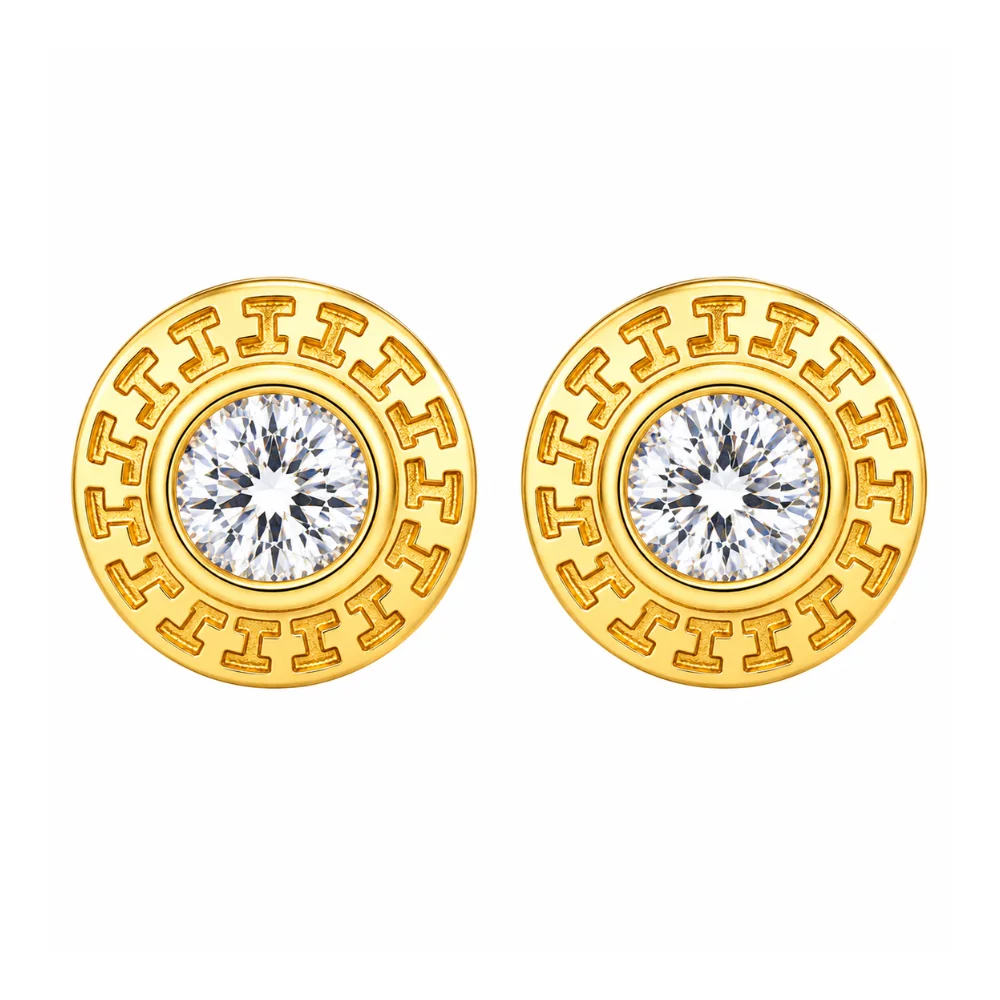 Aros diseño greca circón 10 mm baño de oro 18k frontal Aros diseño greca circón 10 mm baño de oro 18k frontal