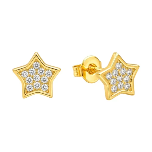 Aros con estrella y circones 7 mm baño de oro 18k Aros con estrella y circones 7 mm baño de oro 18k