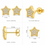 Aros estrella con circones 7 mm baño de oro 18k caracteristicas Aros estrella con circones 7 mm baño de oro 18k caracteristicas
