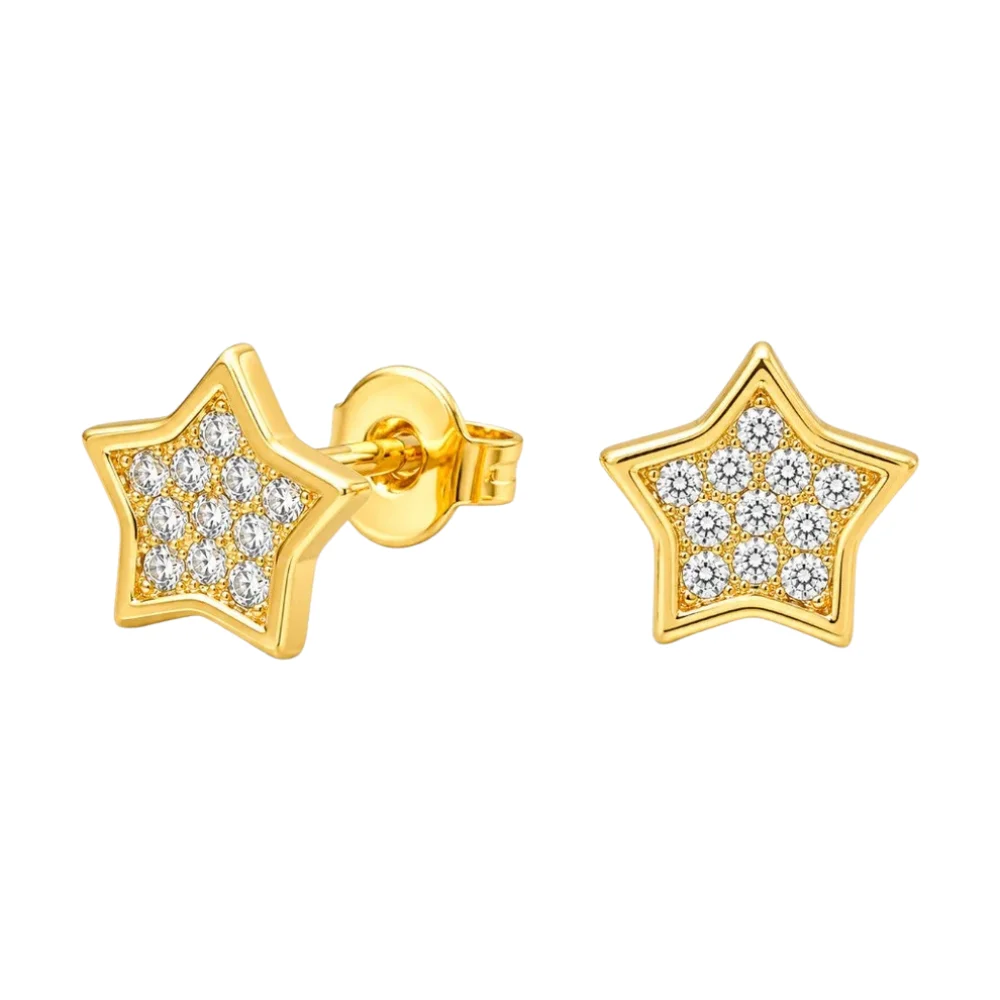 Aros estrella con circones 7 mm baño de oro 18k derecha Aros estrella con circones 7 mm baño de oro 18k derecha