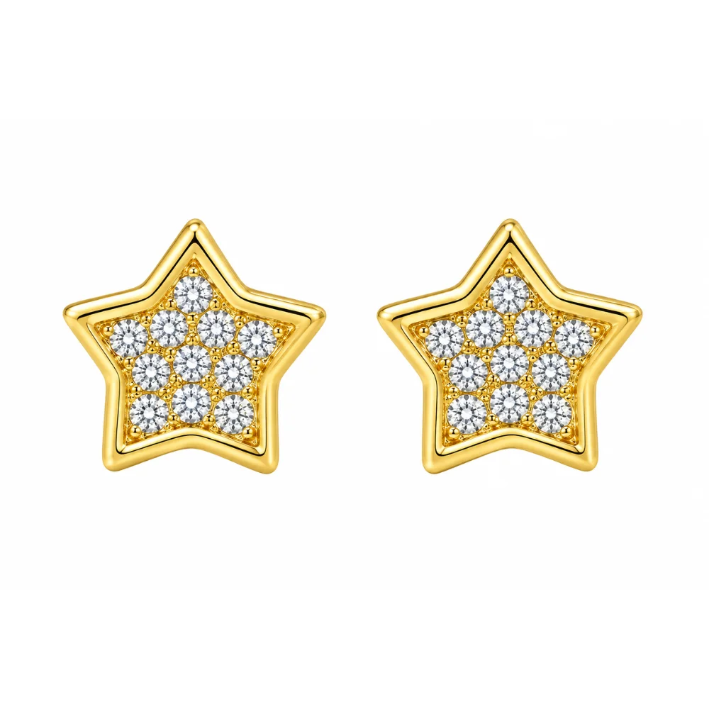 Aros estrella con circones 7 mm baño de oro 18k frontal Aros estrella con circones 7 mm baño de oro 18k frontal
