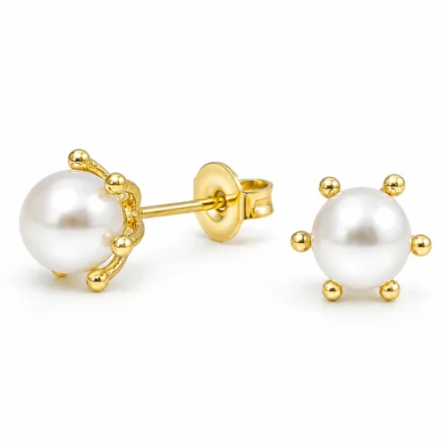 Aros con pistilo y perla 8 mm baño de oro 18k Aros con pistilo y perla 8 mm baño de oro 18k