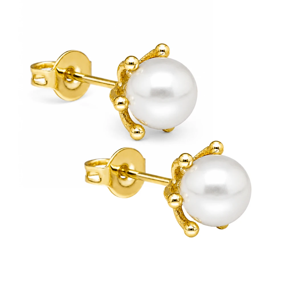 Aros con perla 8 mm baño de oro 18k derecha Aros con pistilo y perla 8 mm baño de oro 18k