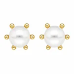 Aros con perla 8 mm baño de oro 18k frontal Aros con pistilo y perla 8 mm baño de oro 18k