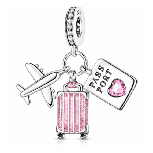 Dije Viaje Avión, Maleta y Pasaporte Rosa — Silverglam Dije Viaje Avión, Maleta y Pasaporte Rosa — Silverglam