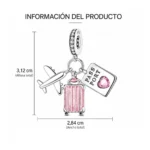 Dije viaje avión, maleta y pasaporte rosa características Dije viaje avión, maleta y pasaporte rosa características