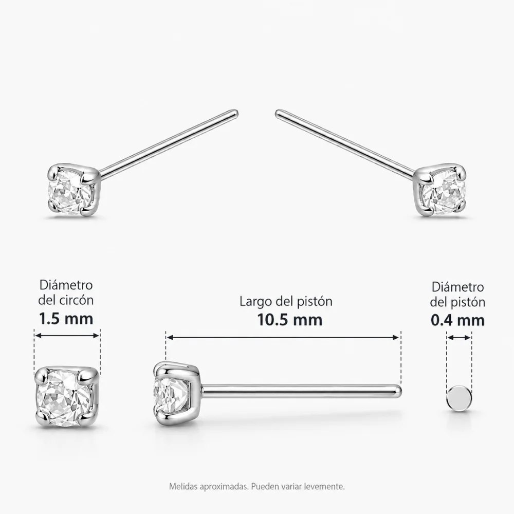 Par piercing plata 925 circón 1,5 mm caracteristicas Par piercing plata 925 circón 1,5 mm caracteristicas