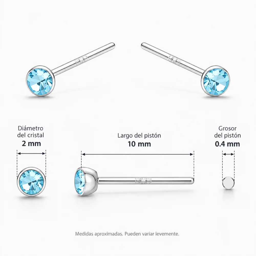 Par piercing plata 925 cristal celeste 2 mm caracteristicas Par piercing plata 925 cristal celeste 2 mm caracteristicas