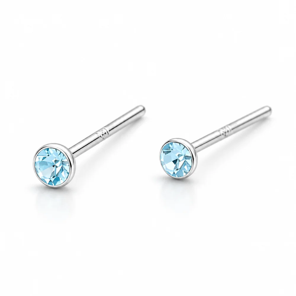 Par piercing plata 925 cristal celeste 2 mm derecha Par piercing plata 925 cristal celeste 2 mm derecha